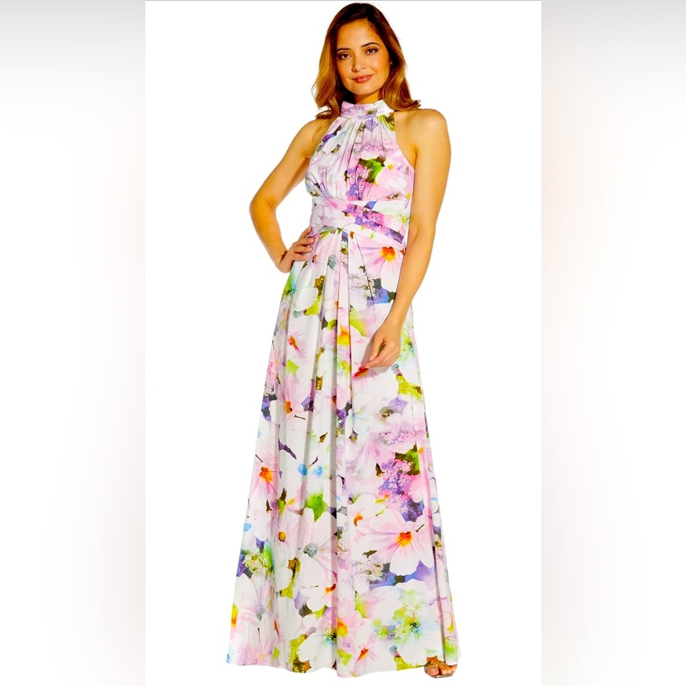 NWT Adriana Papell Floral Halter Gown